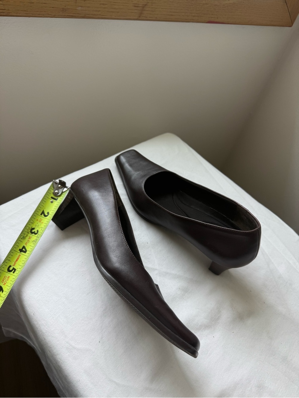 Y2K Bass Dark Brown Leather Square-Toe Boots Mid Heel Pumps Size 6.5 - Picture 7 of 8